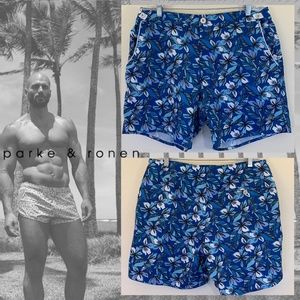 Parke & Ronen Floral Swim Trunks 36 Waist 100% polyester Fully lined 3 pockets